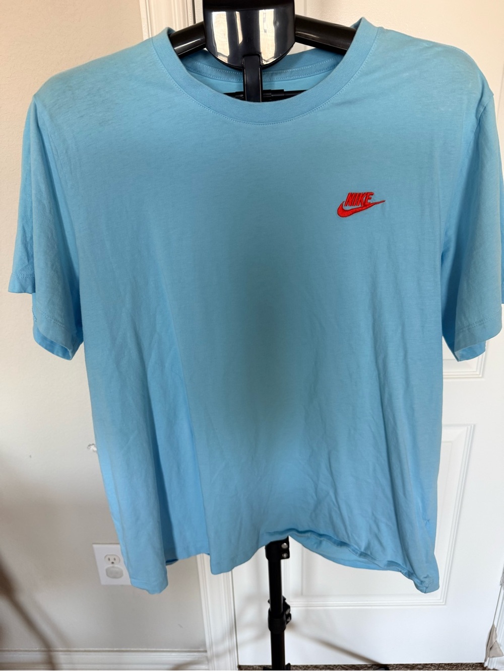Nike Light Blue Short Sleeve Crewneck Tee with Red Swoosh
